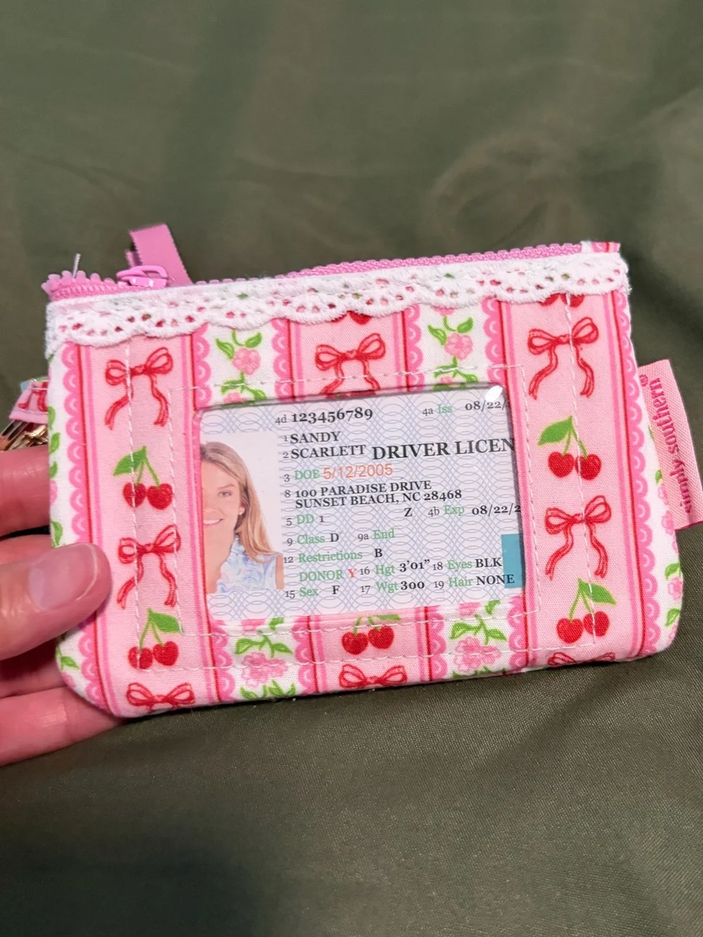 Simply Southern Pink Cherry Print Wristlet Key Pouch